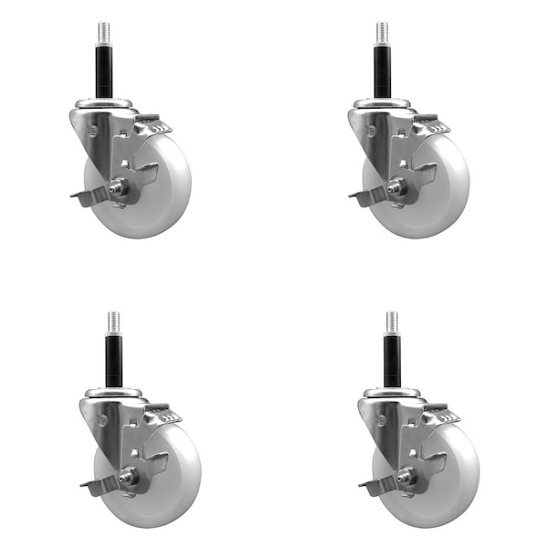 4'' Nylon Swivel 3/4'' Expanding Stem Caster Set with Brake, 4PK